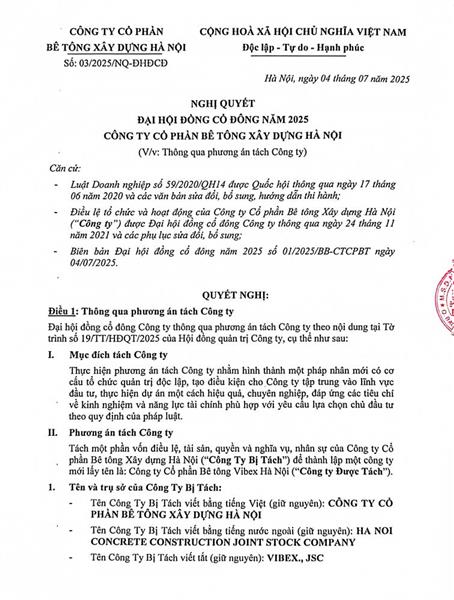 Nghị quyết Đại Hội Đồng Cổ Đông năm 2025