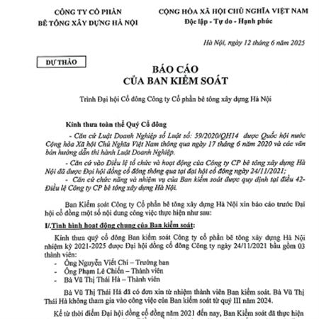Báo cáo BKS trình ĐHĐ cổ đông thường niên năm 2025 (Dự thảo)