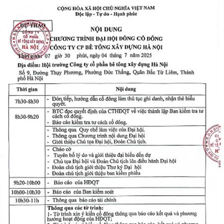 Nội dung chương trình Đại hội đồng cổ đông Vibex 2025 - (Dự thảo)