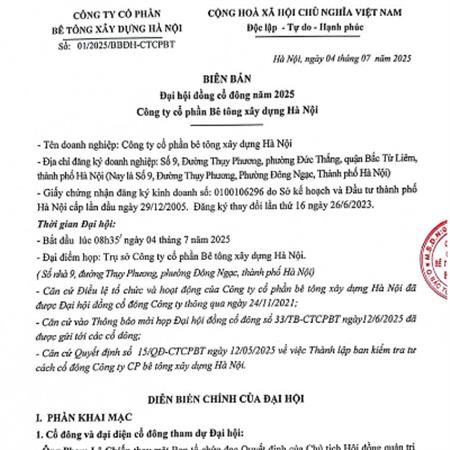 Biên bản: Đại hội đồng cổ đông năm 2025