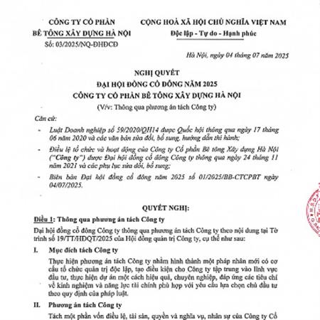 Nghị quyết Đại Hội Đồng Cổ Đông năm 2025