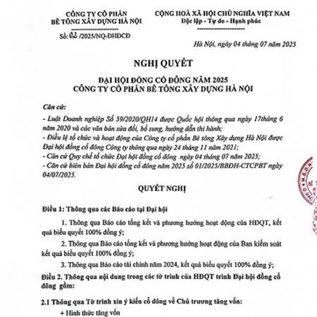 Nghị quyết Đại Hội Đồng Cổ Đông năm 2025